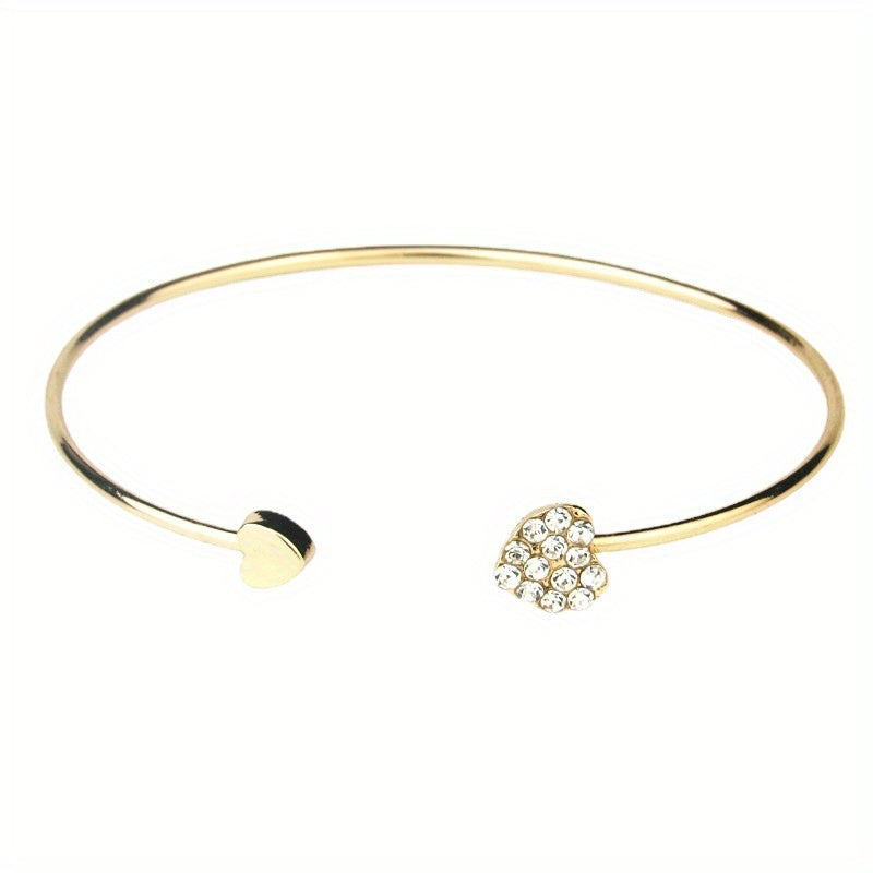Full Drill Love Bracelet Opening Gold Plated Heart Bracelet.