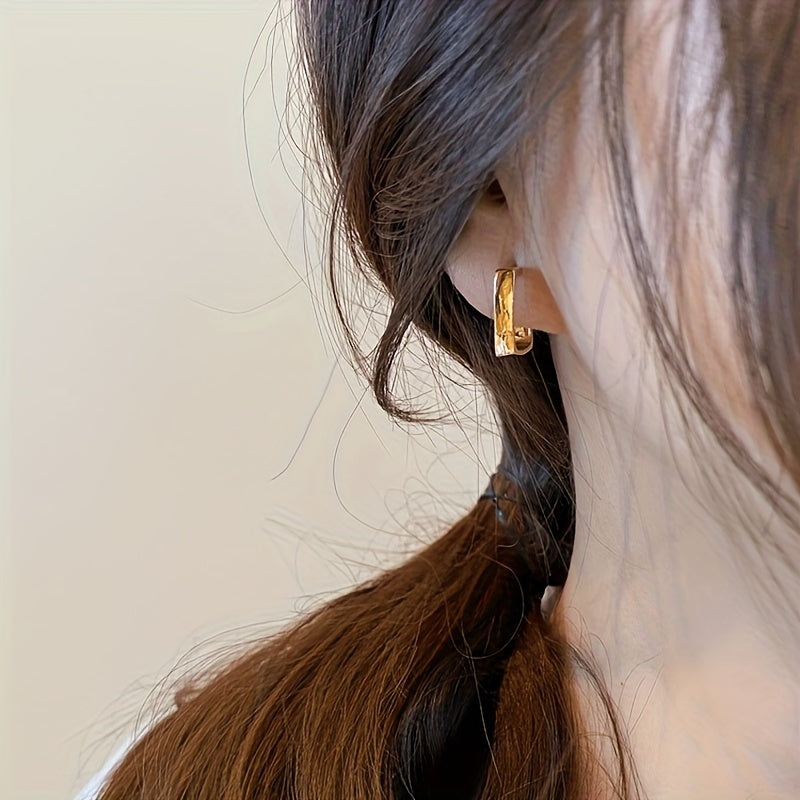 18K Gold Plated Geometric Earrings Unique Rectangular Hoops