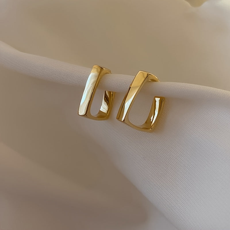 18K Gold Plated Geometric Earrings Unique Rectangular Hoops