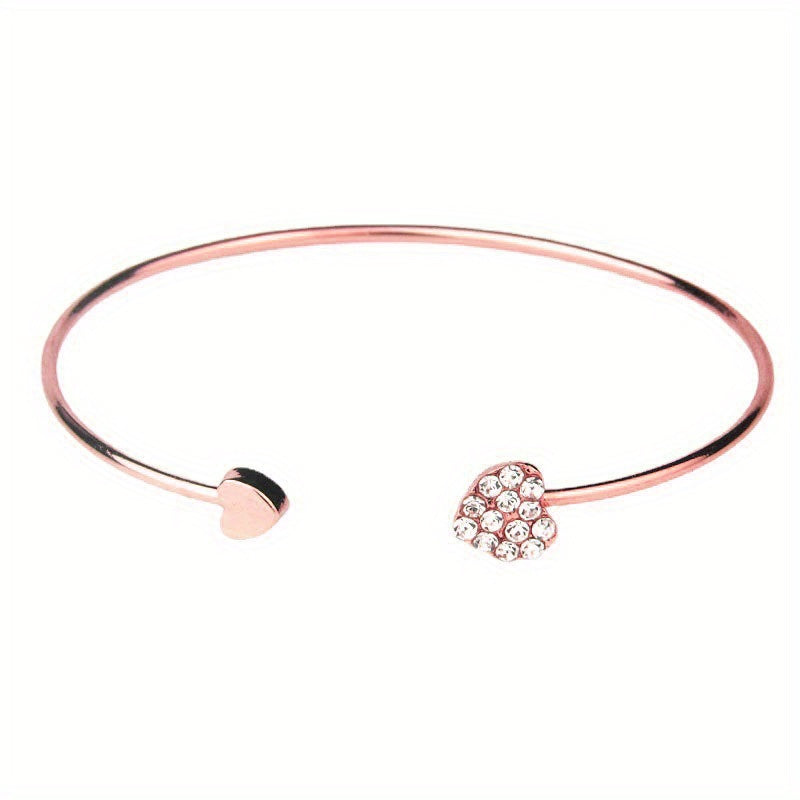Full Drill Love Bracelet Opening Gold Plated Heart Bracelet.