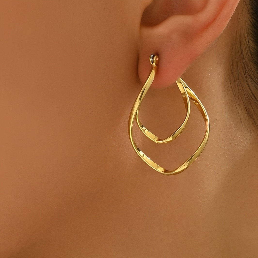 Luxury 18K Gold Plated Alloy Twisted Double Hoop Earrings