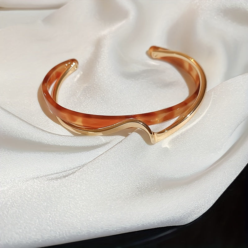 Wave Shape Cuff Bangle Inlaid Faux Pearl Minimalist Style Jewelry