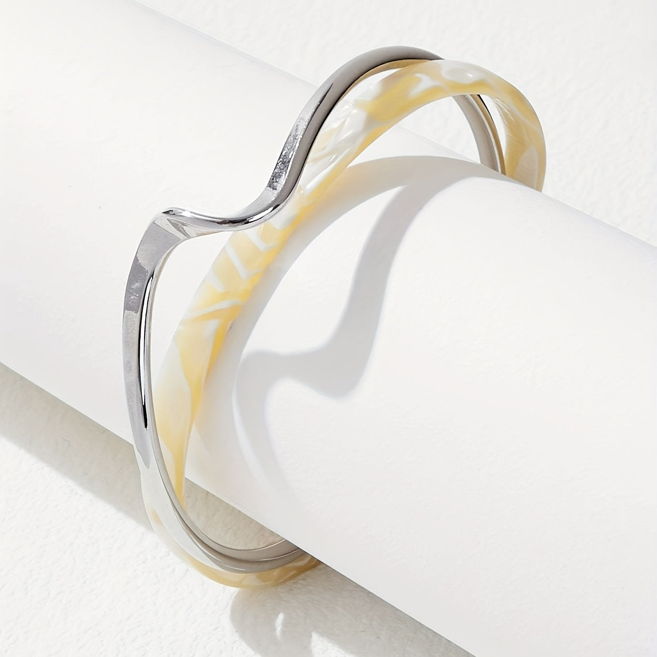 Wave Shape Cuff Bangle Inlaid Faux Pearl Minimalist Style Jewelry