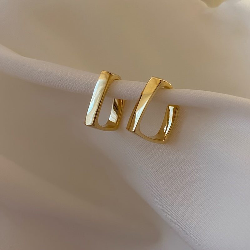 18K Gold Plated Geometric Earrings Unique Rectangular Hoops