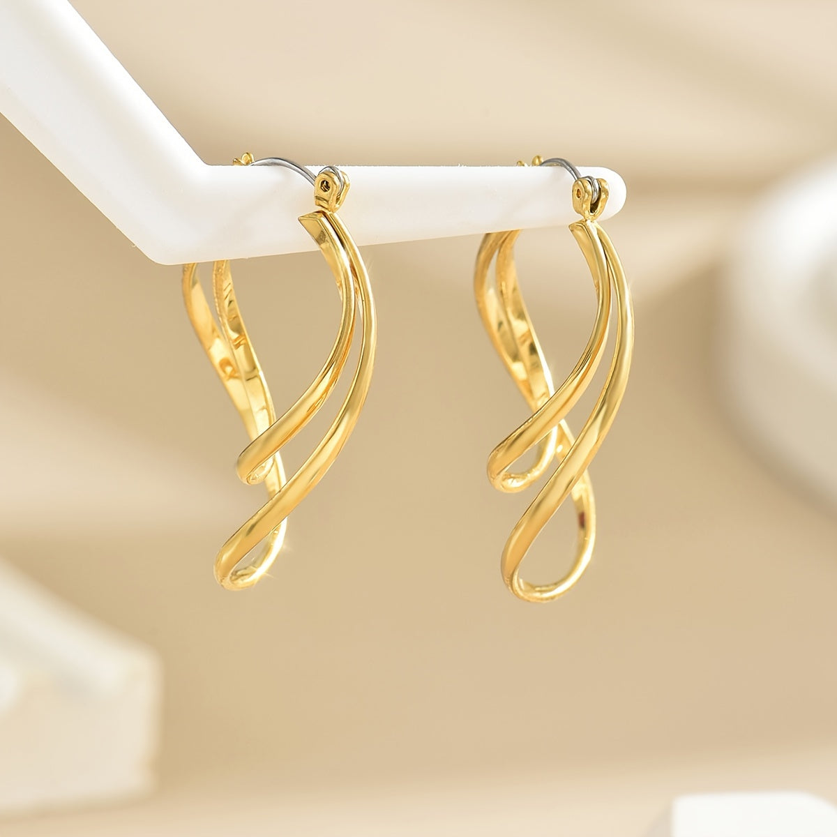 Luxury 18K Gold Plated Alloy Twisted Double Hoop Earrings