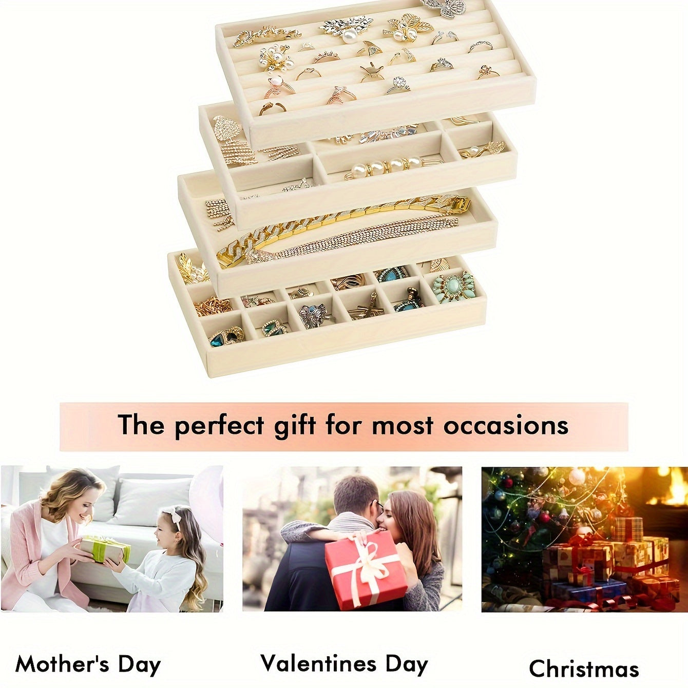 Multi Grid Velvet Jewelry Storage Rack - 4pcs