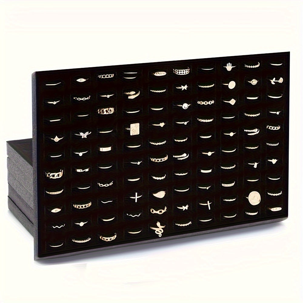 1pc/3pcs Black Velvet 100-Slot Ring Foam Holder, Premium Jewelry Storage