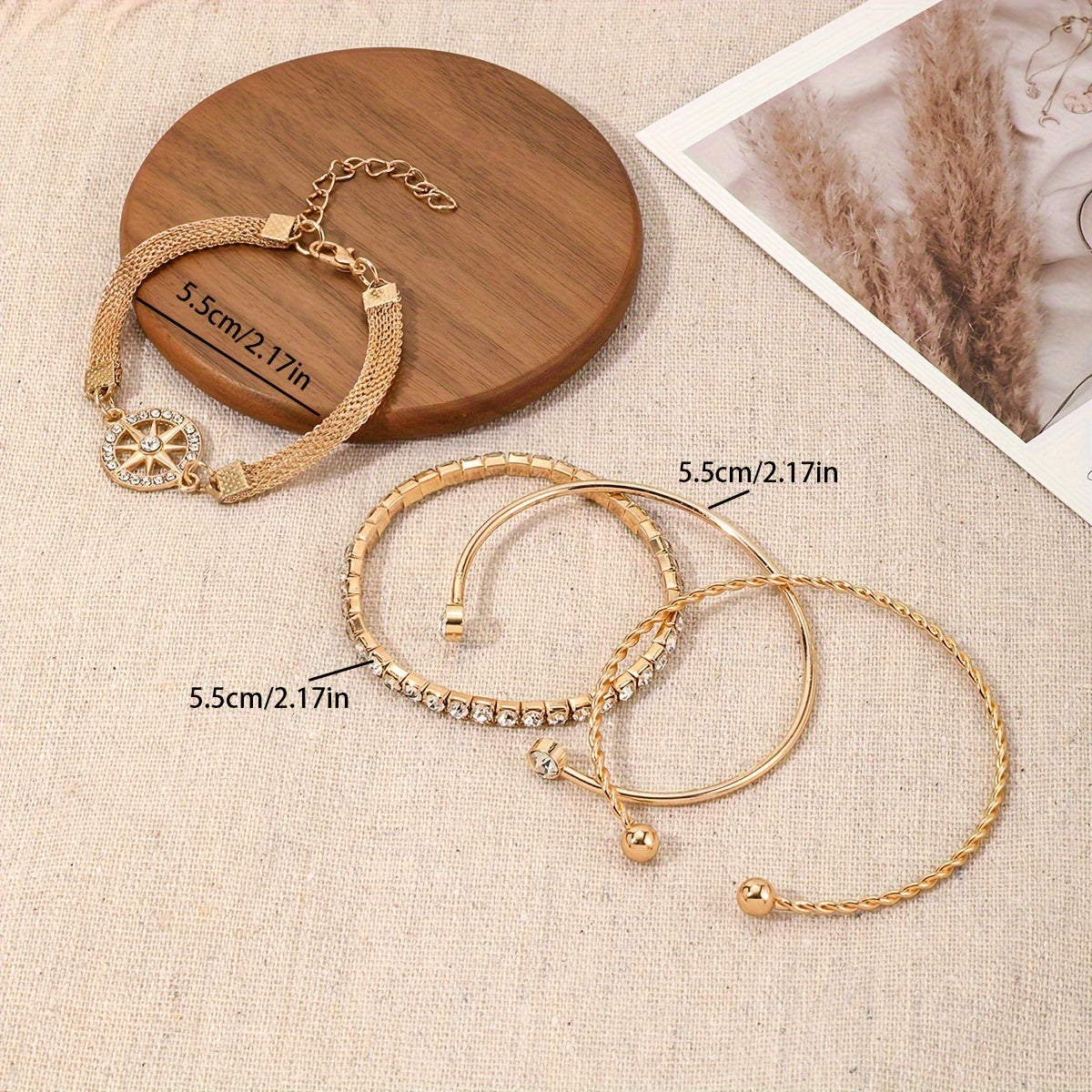Elegant Gold-Plated Bracelet Set with Starburst Design and Crystal Accents