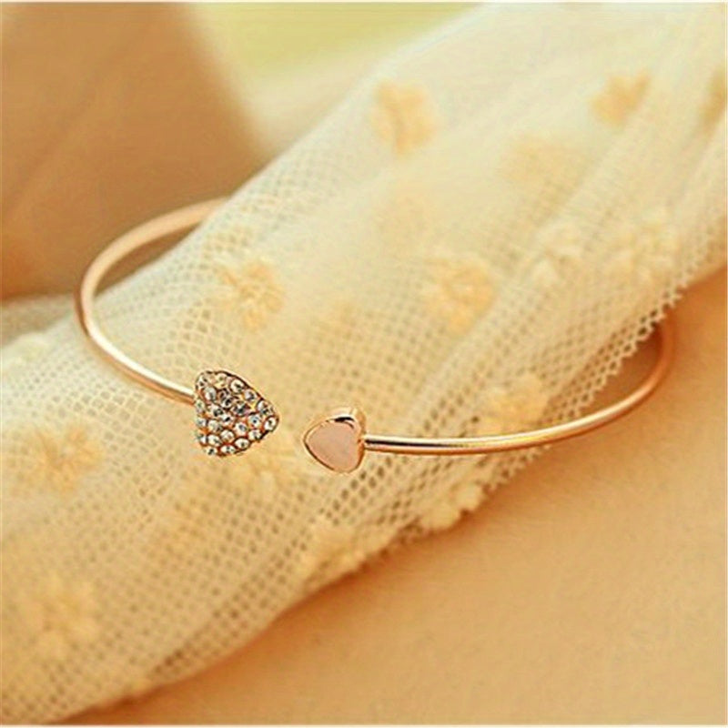 Full Drill Love Bracelet Opening Gold Plated Heart Bracelet.