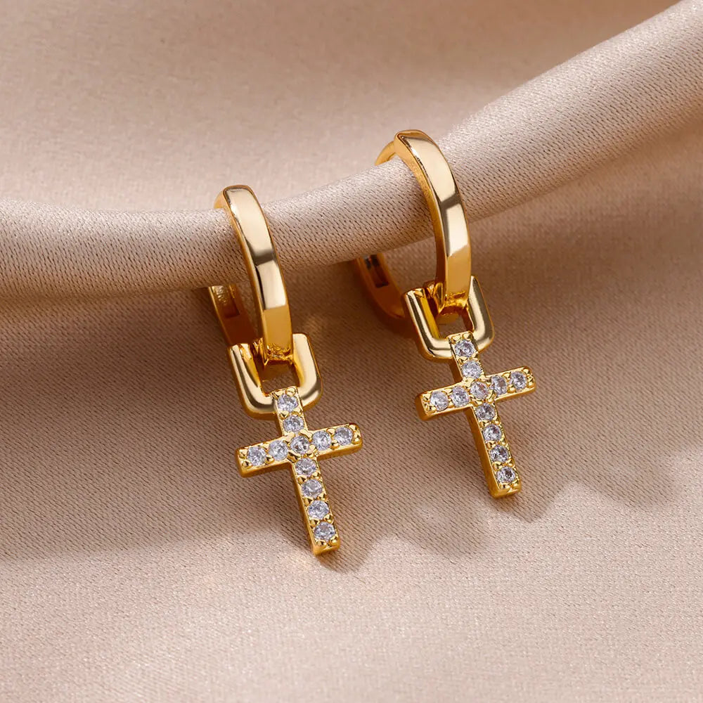 Zircon Cross Drop Earring