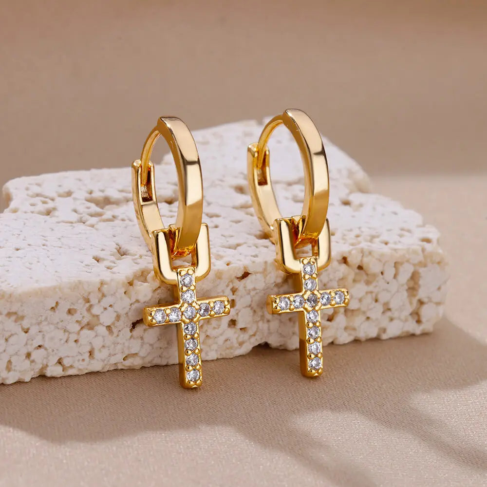 Zircon Cross Drop Earring