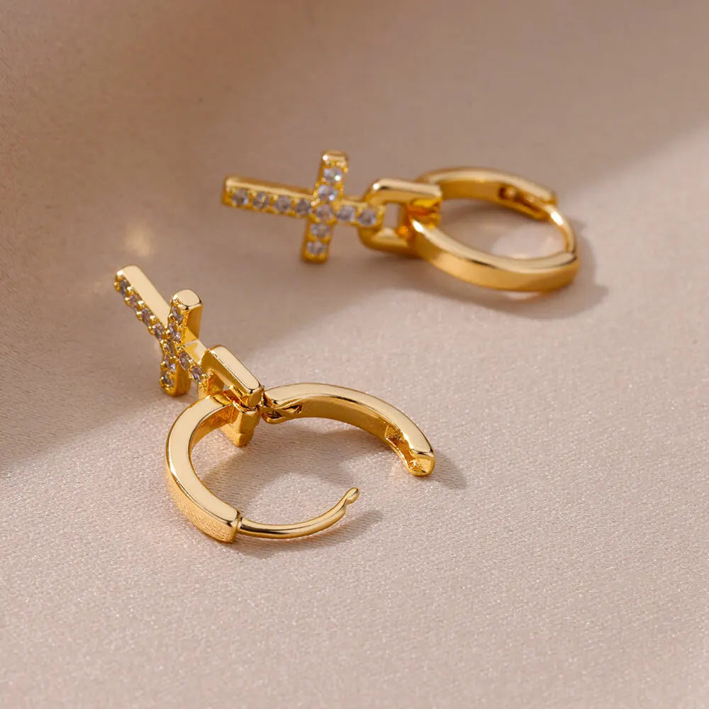 Zircon Cross Drop Earring