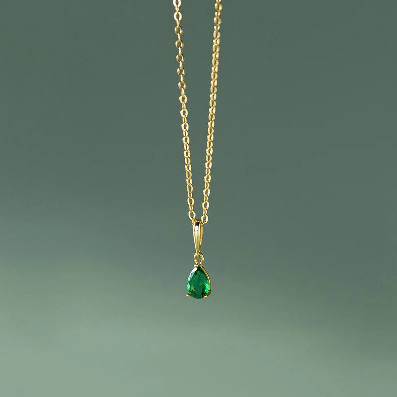 Simple Water Drop Green Zircon Clavicle Necklace