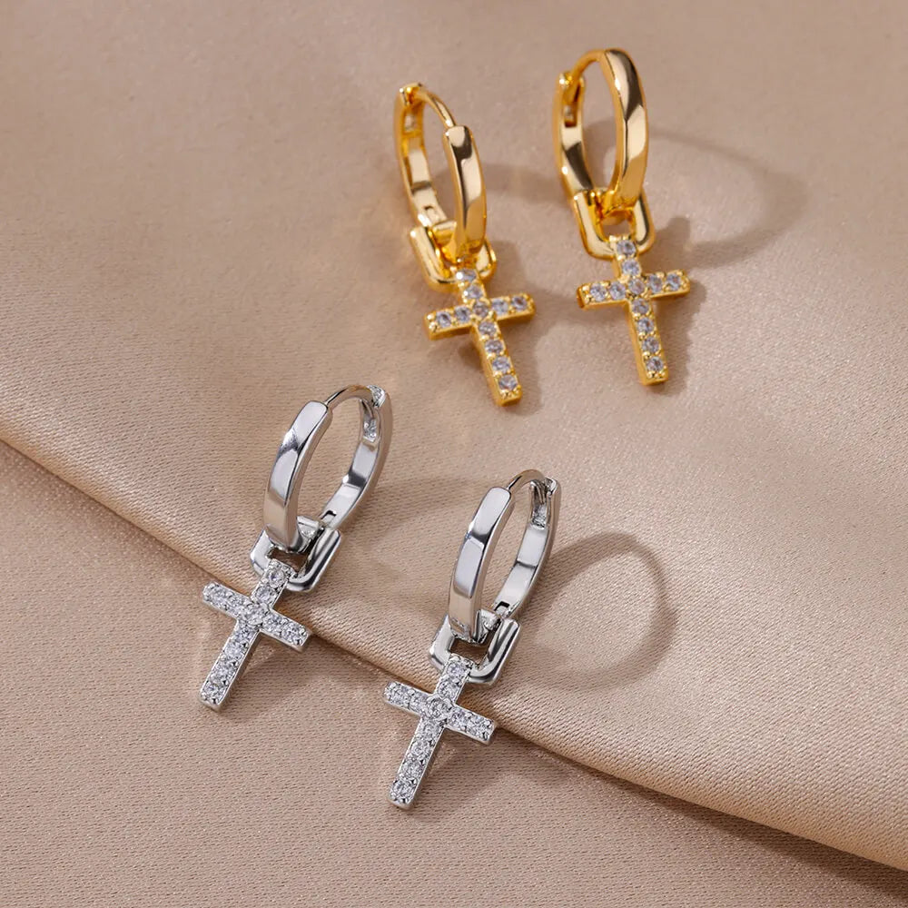 Zircon Cross Drop Earring