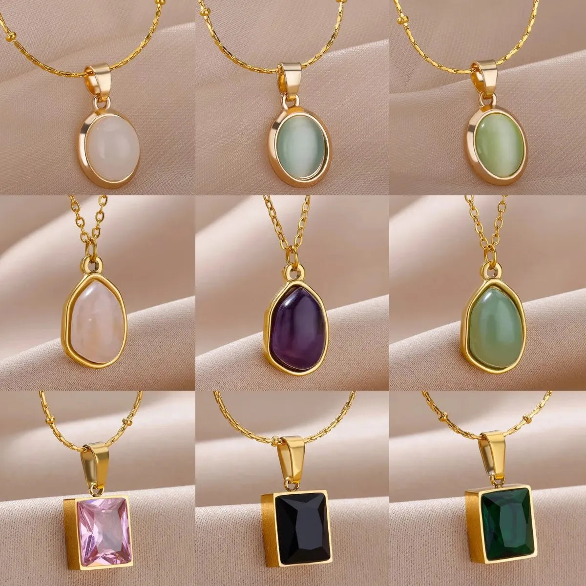 10 Styles Oval Colorful Stone Necklace