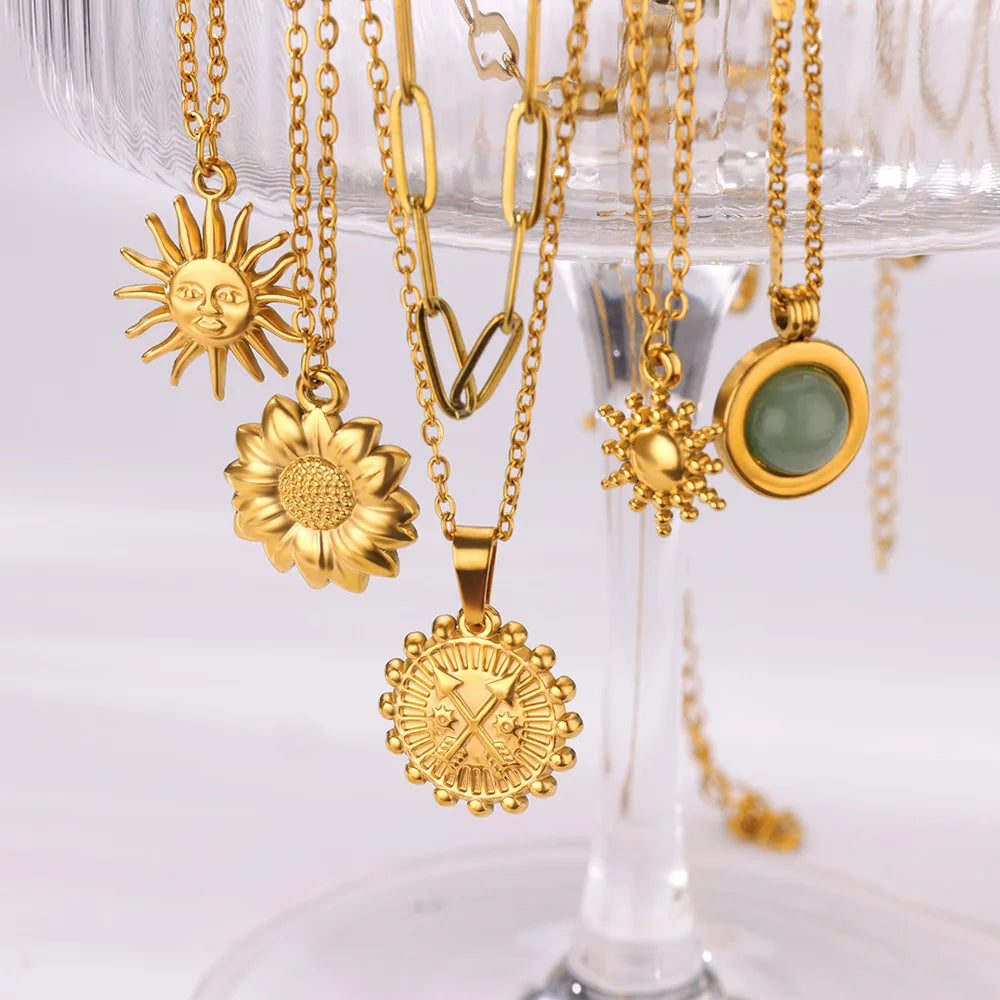 17 Styles Including: Geometric Necklace Sun Sunflower Pendant Clavicle Chains.