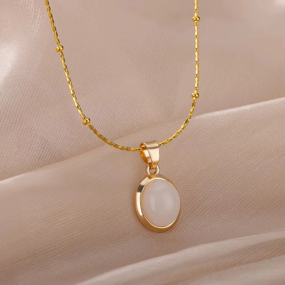10 Styles Oval Colorful Stone Necklace