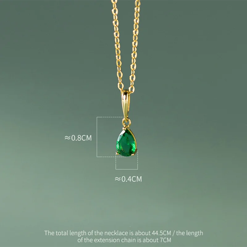 Simple Water Drop Green Zircon Clavicle Necklace