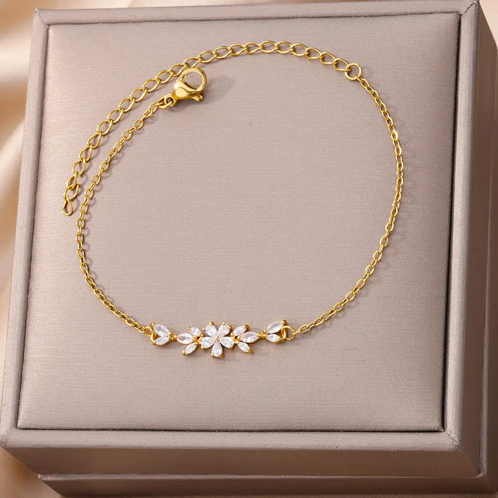 10 Styles Individual Sale Classic Flowers Charm Zircon Plant Bracelet
