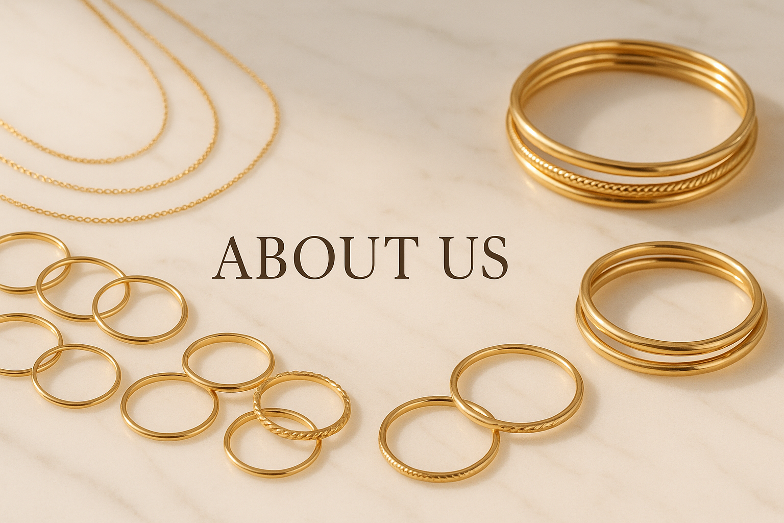 about us banner image, gold stacking jewelry