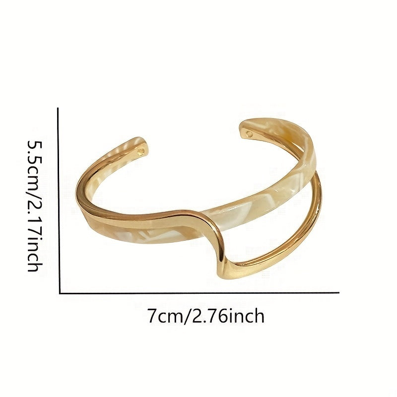 Wave Shape Cuff Bangle Inlaid Faux Pearl Minimalist Style Jewelry