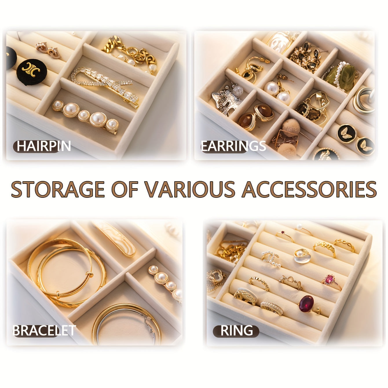 Multi Grid Velvet Jewelry Storage Rack - 4pcs