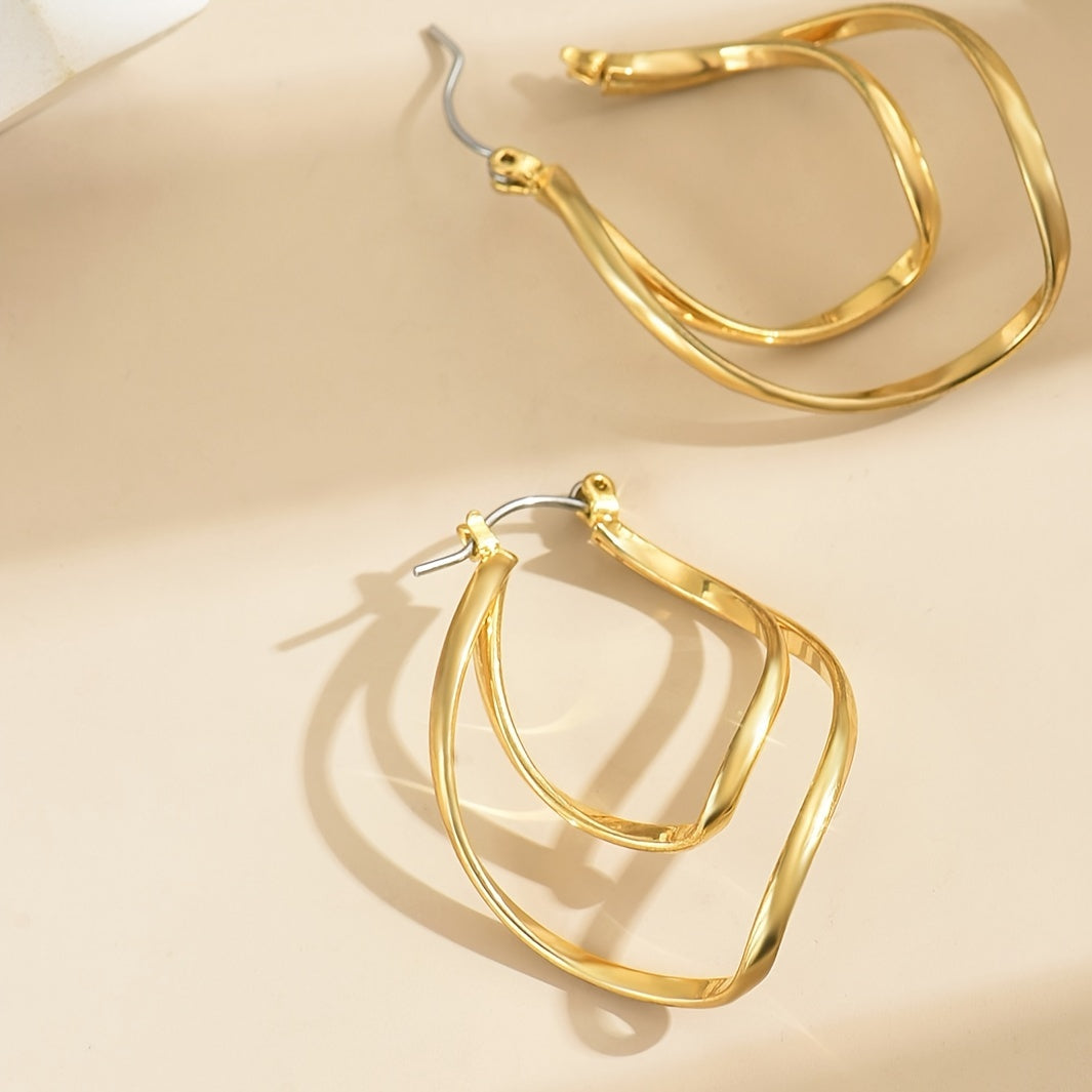 Luxury 18K Gold Plated Alloy Twisted Double Hoop Earrings