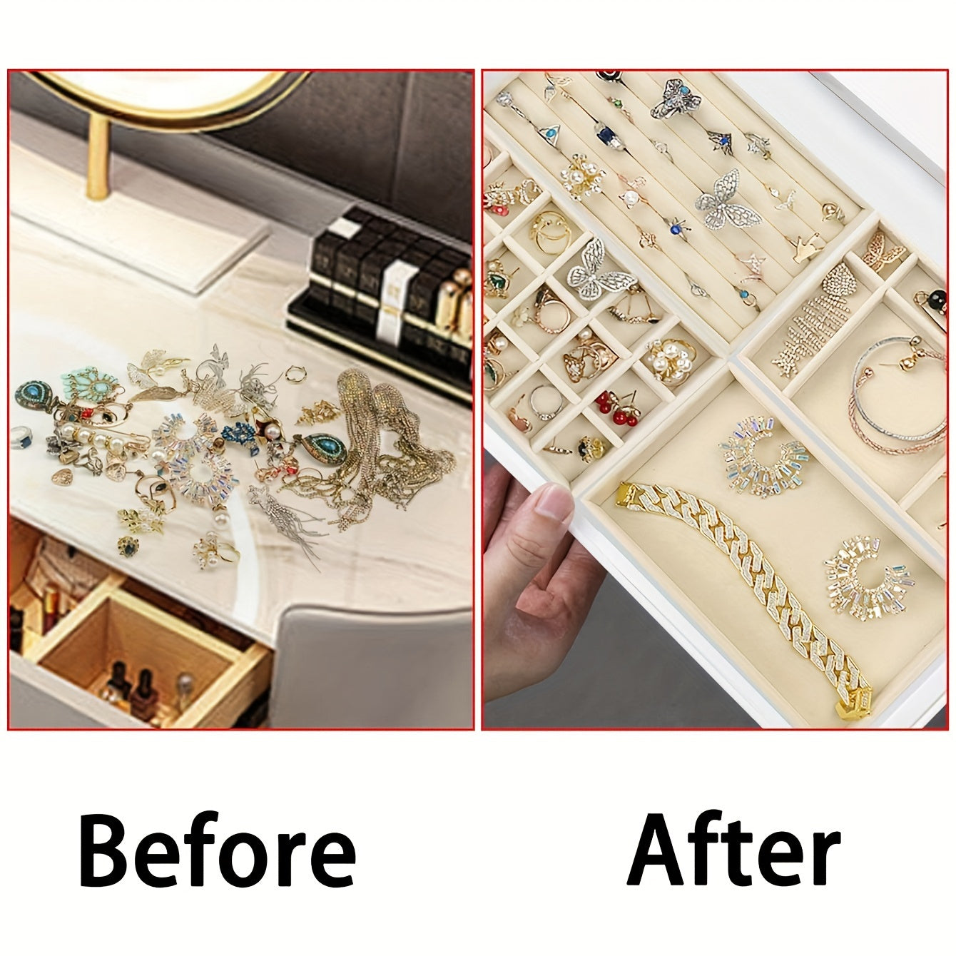 Multi Grid Velvet Jewelry Storage Rack - 4pcs