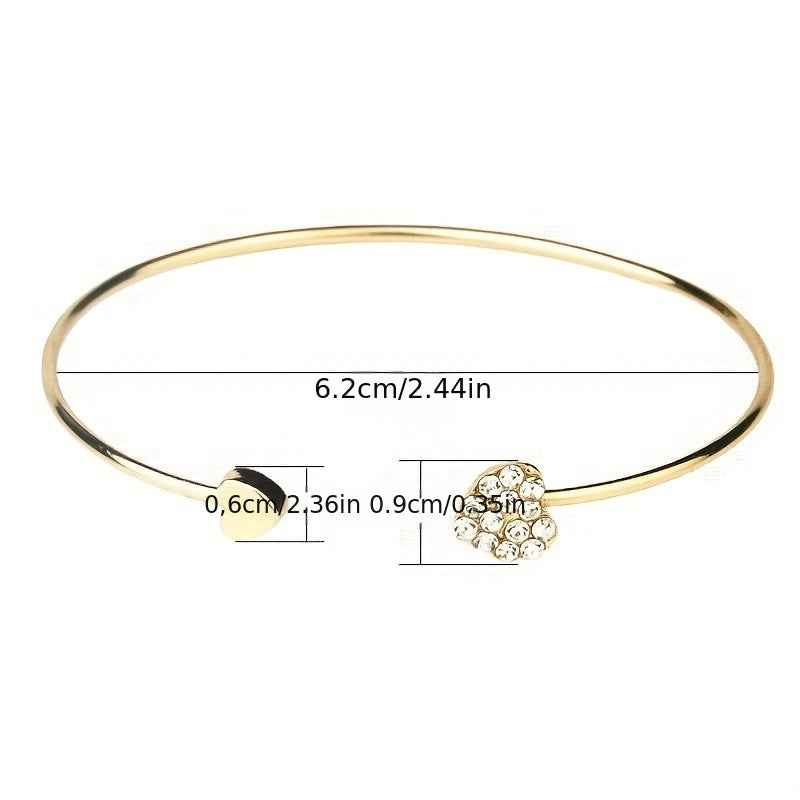 Full Drill Love Bracelet Opening Gold Plated Heart Bracelet.
