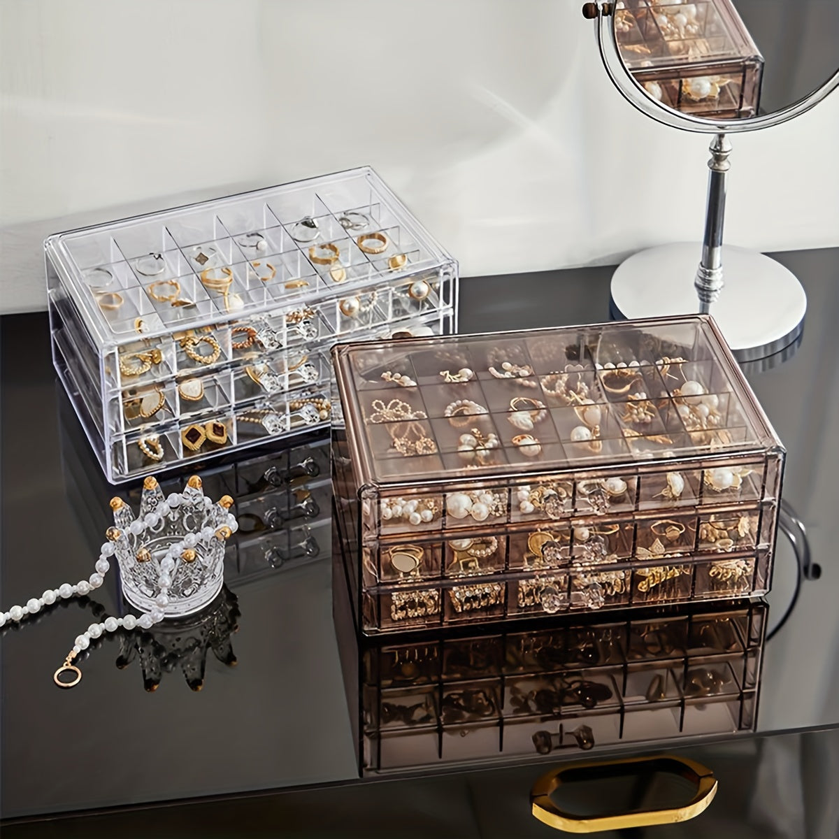 Large-Capacity 3-Layer 72-Grid Ring Earrings Necklace Jewelry Storage Box