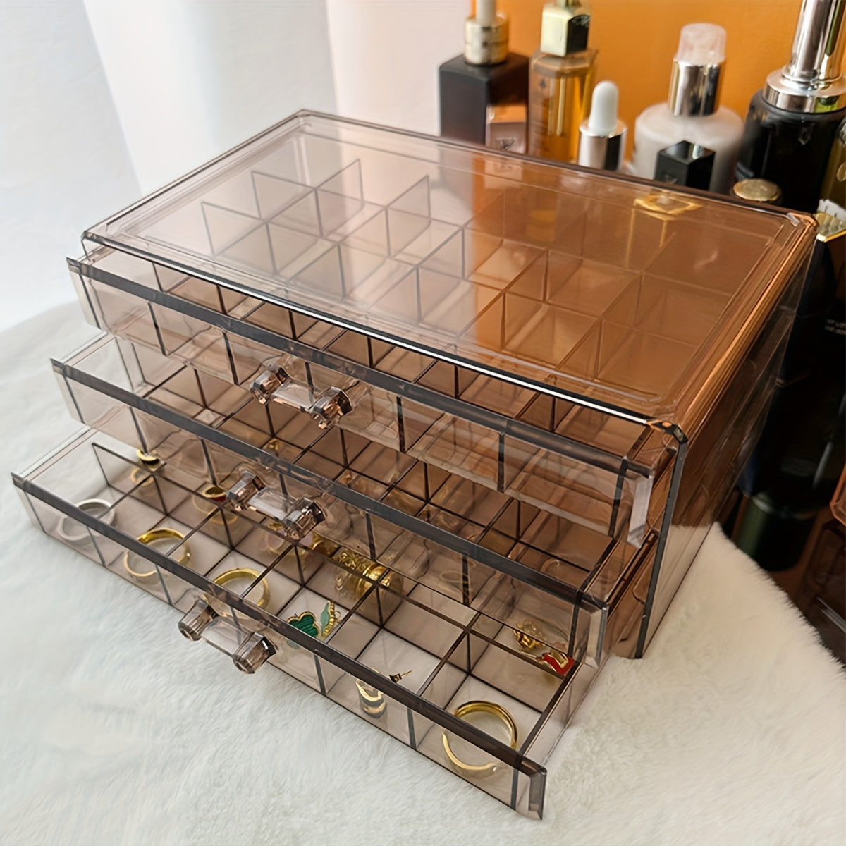 Large-Capacity 3-Layer 72-Grid Ring Earrings Necklace Jewelry Storage Box