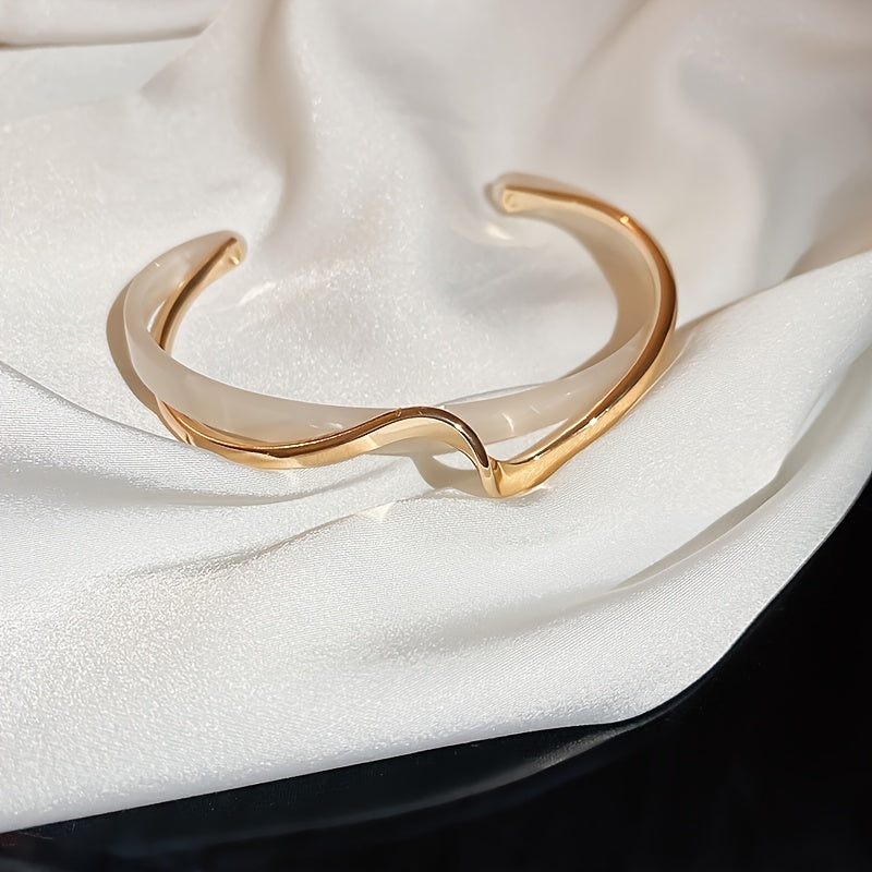 Wave Shape Cuff Bangle Inlaid Faux Pearl Minimalist Style Jewelry