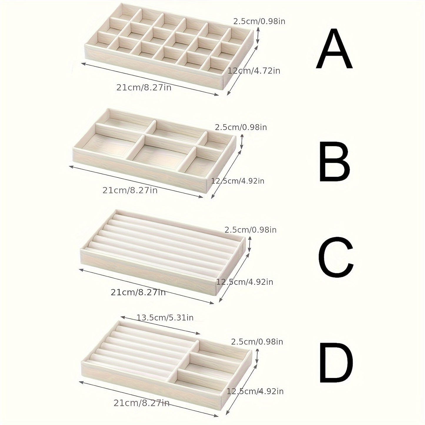 Multi Grid Velvet Jewelry Storage Rack - 4pcs