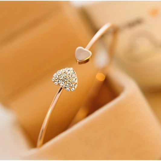 Full Drill Love Bracelet Opening Gold Plated Heart Bracelet.