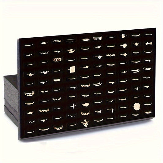 1pc/3pcs Black Velvet 100-Slot Ring Foam Holder, Premium Jewelry Storage