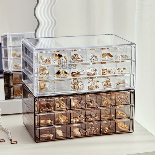 Large-Capacity 3-Layer 72-Grid Ring Earrings Necklace Jewelry Storage Box