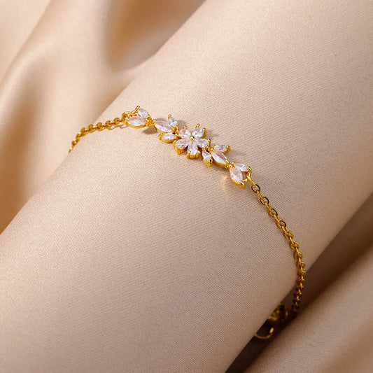 10 Styles Individual Sale Classic Flowers Charm Zircon Plant Bracelet