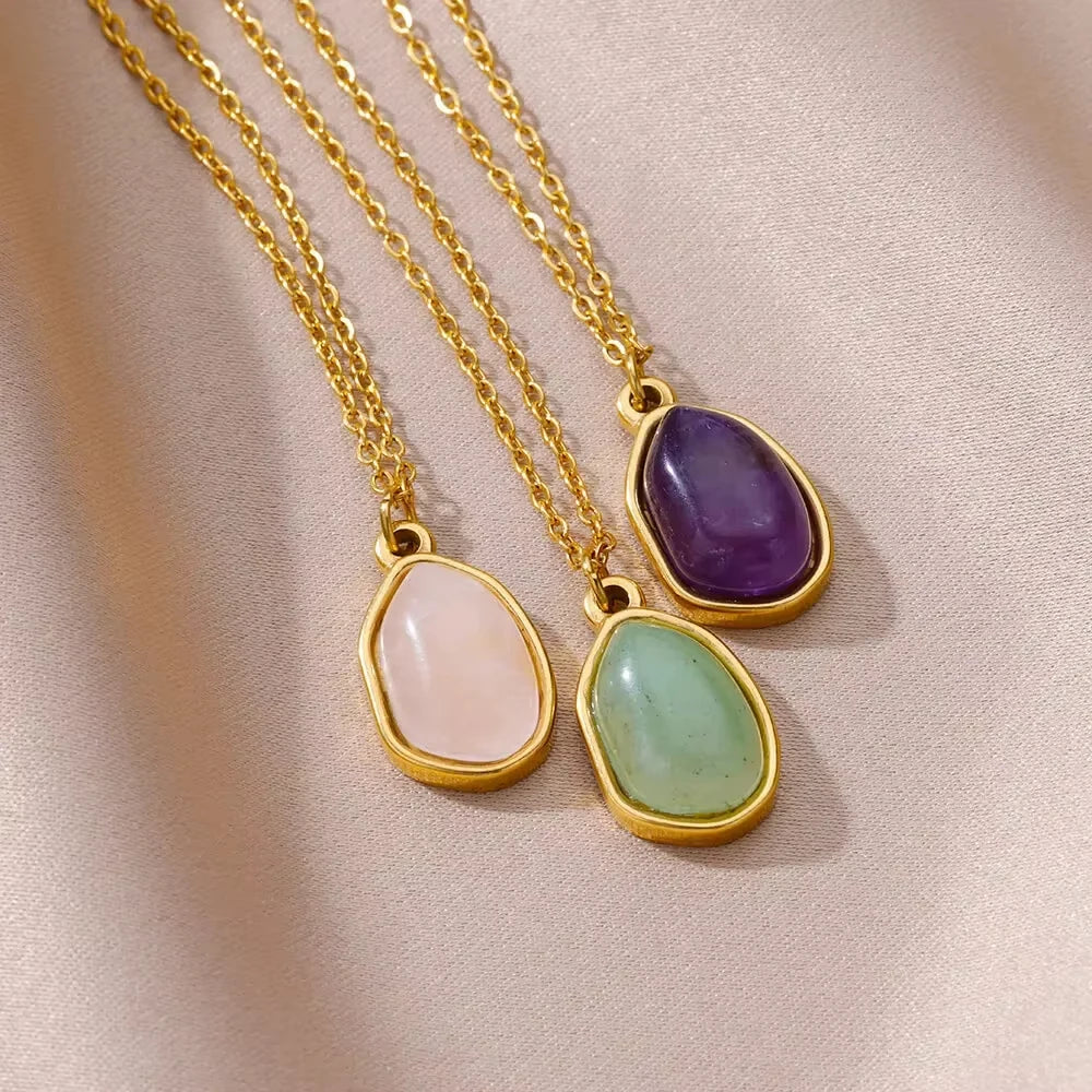 10 Styles Oval Colorful Stone Necklace