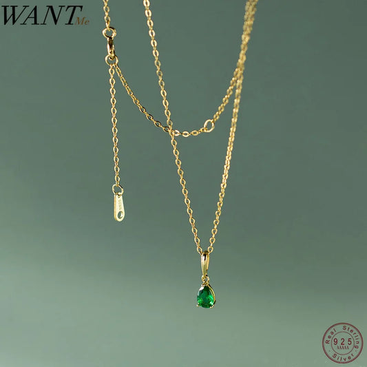 Simple Water Drop Green Zircon Clavicle Necklace