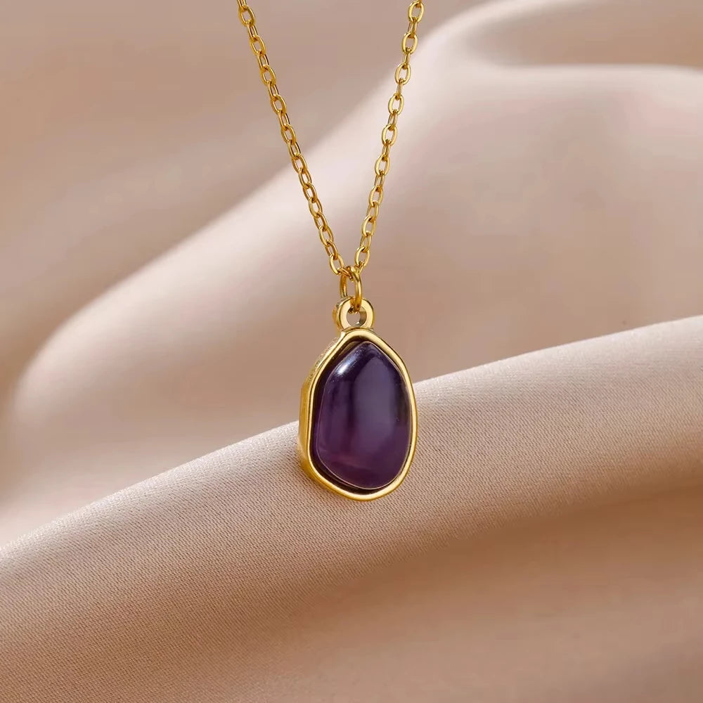 10 Styles Oval Colorful Stone Necklace