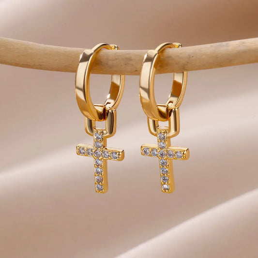 Zircon Cross Drop Earring