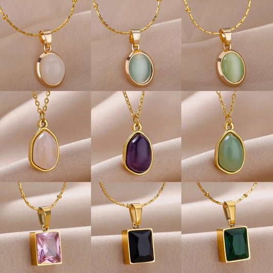 10 Styles Oval Colorful Stone Necklace