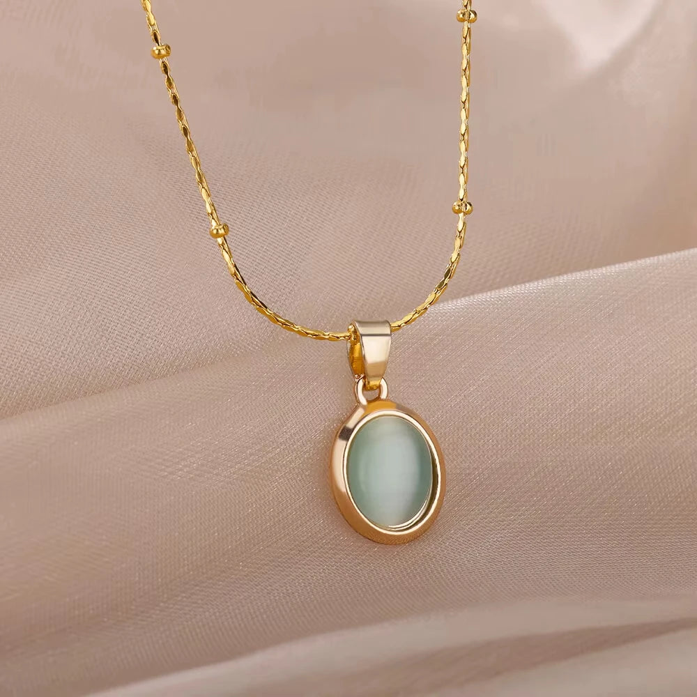 10 Styles Oval Colorful Stone Necklace