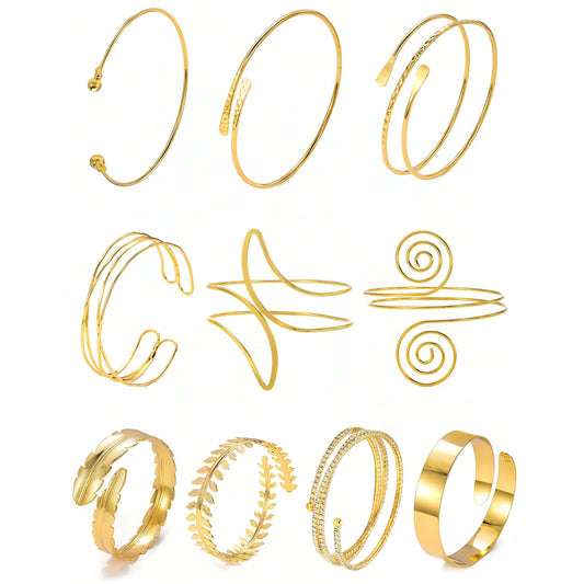 10 Styles Including: Boho Arm Bracelet, Geometric Gold, Leaf Arm Bangles