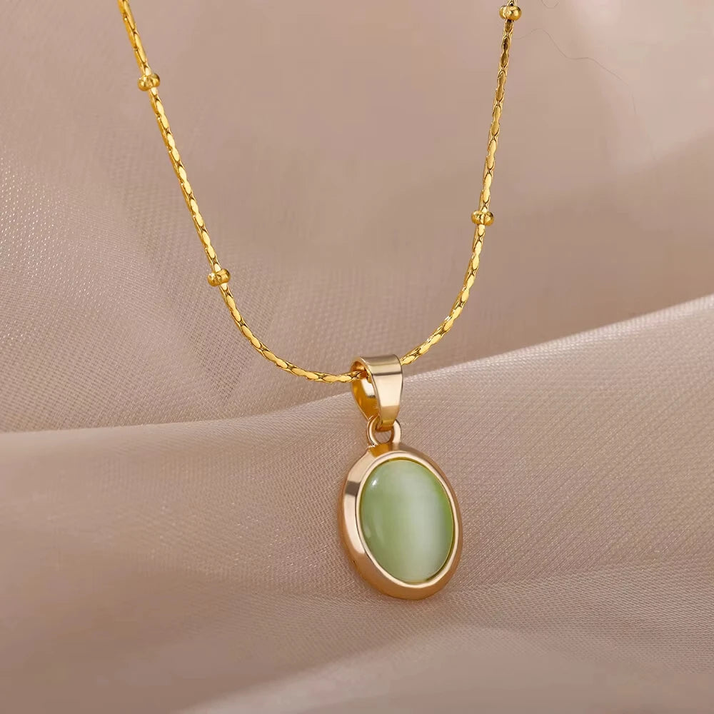 10 Styles Oval Colorful Stone Necklace