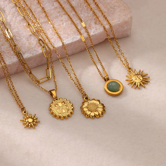 17 Styles Including: Geometric Necklace Sun Sunflower Pendant Clavicle Chains.