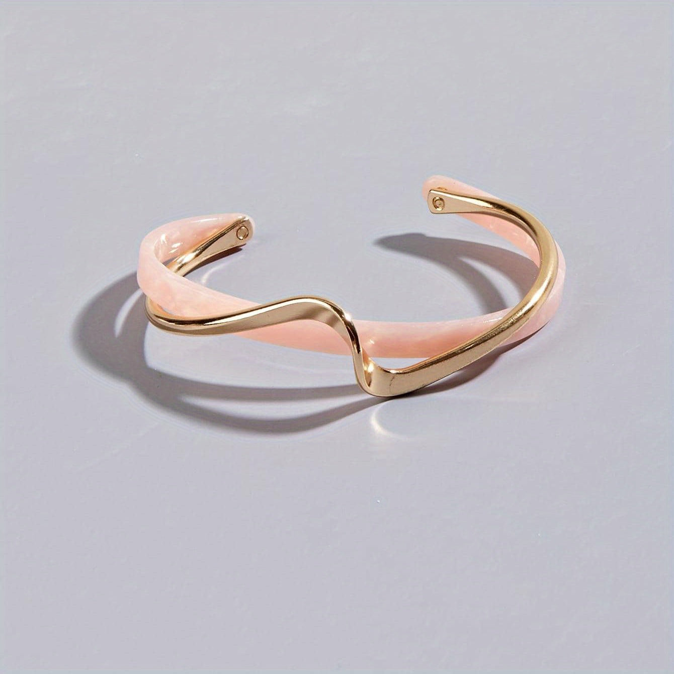 Wave Shape Cuff Bangle Inlaid Faux Pearl Minimalist Style Jewelry
